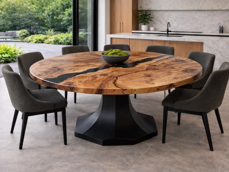 Elm Elm live edge round resin dining table by INSIGNI