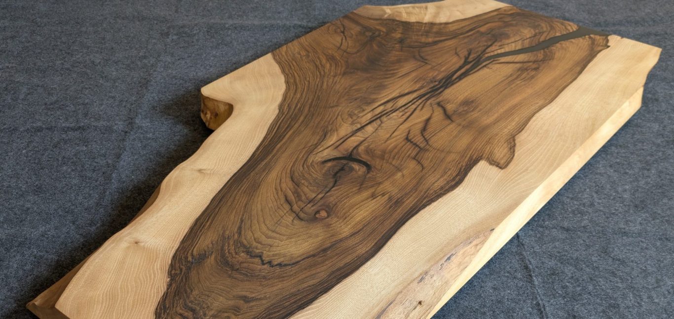 Obsidian 1/2 Walnut and resin live edge coffee table hand made in Northern Ireland