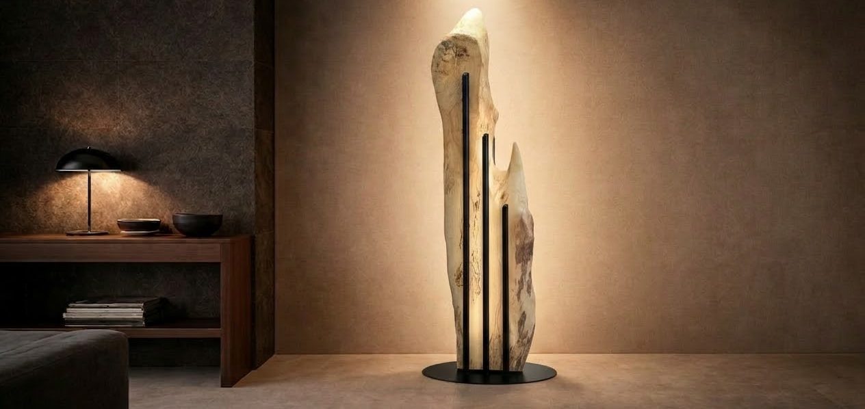 Lumen I Sycamore floor lamp sculpture by INSIGNI