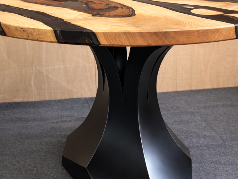 Strata Strata walnut round live edge resin table by INSIGNI