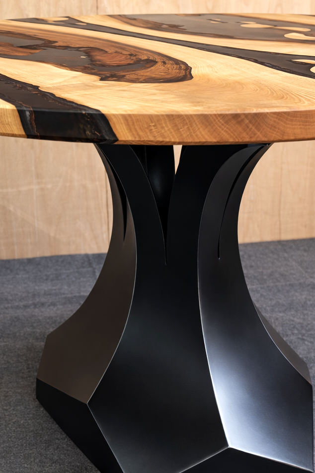 Strata Strata walnut round live edge resin table by INSIGNI