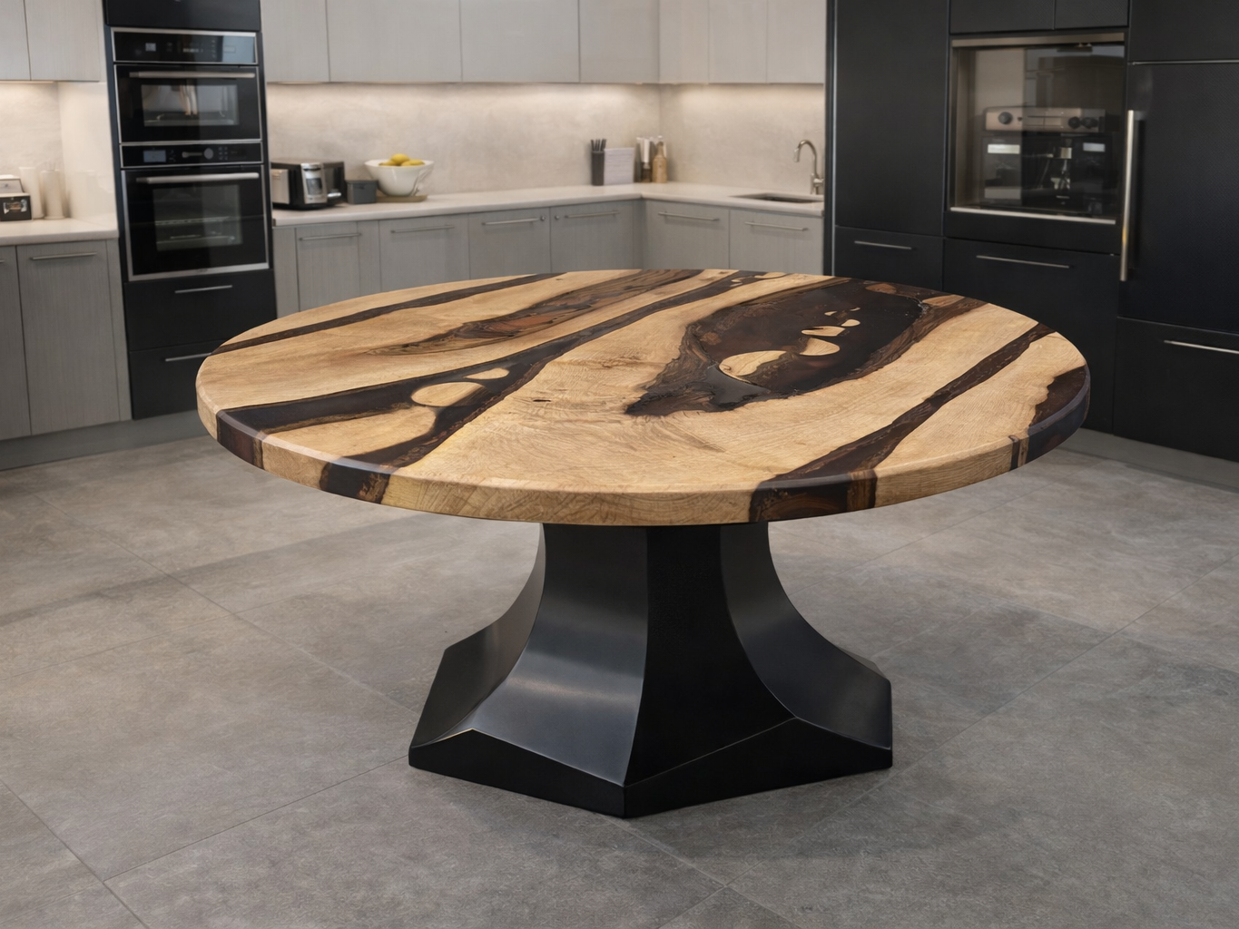 Strata Strata walnut round live edge resin table from by INSIGNI