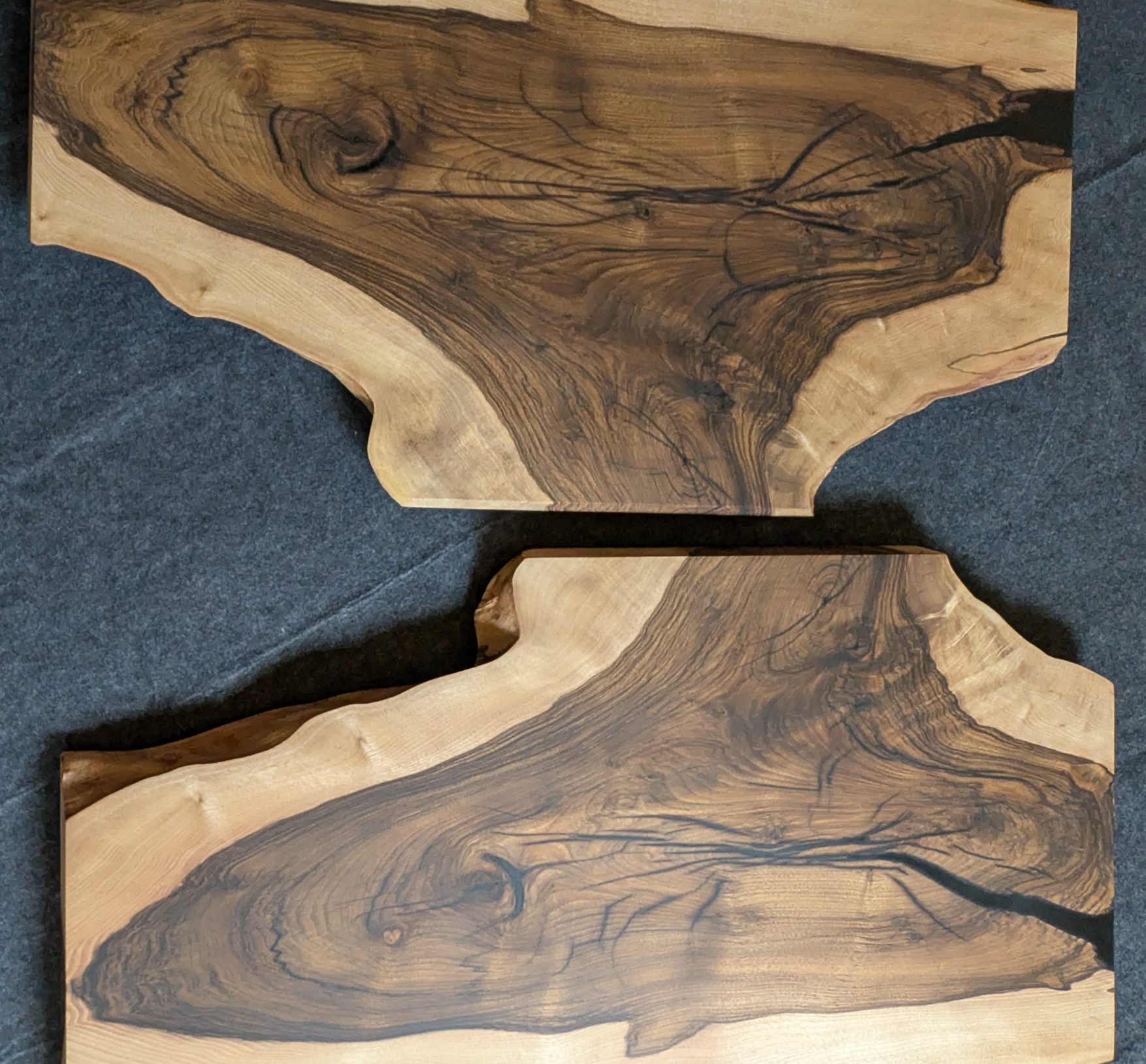 Obsidian pair Walnut and resin live edge coffee table hand made in Northern Ireland