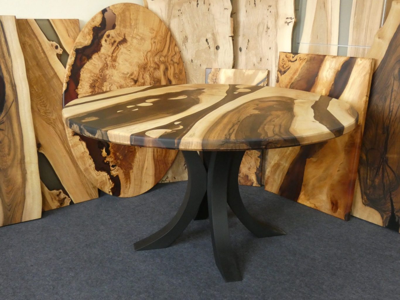 Round walnut and resin dining table handmade in Northern Ireland