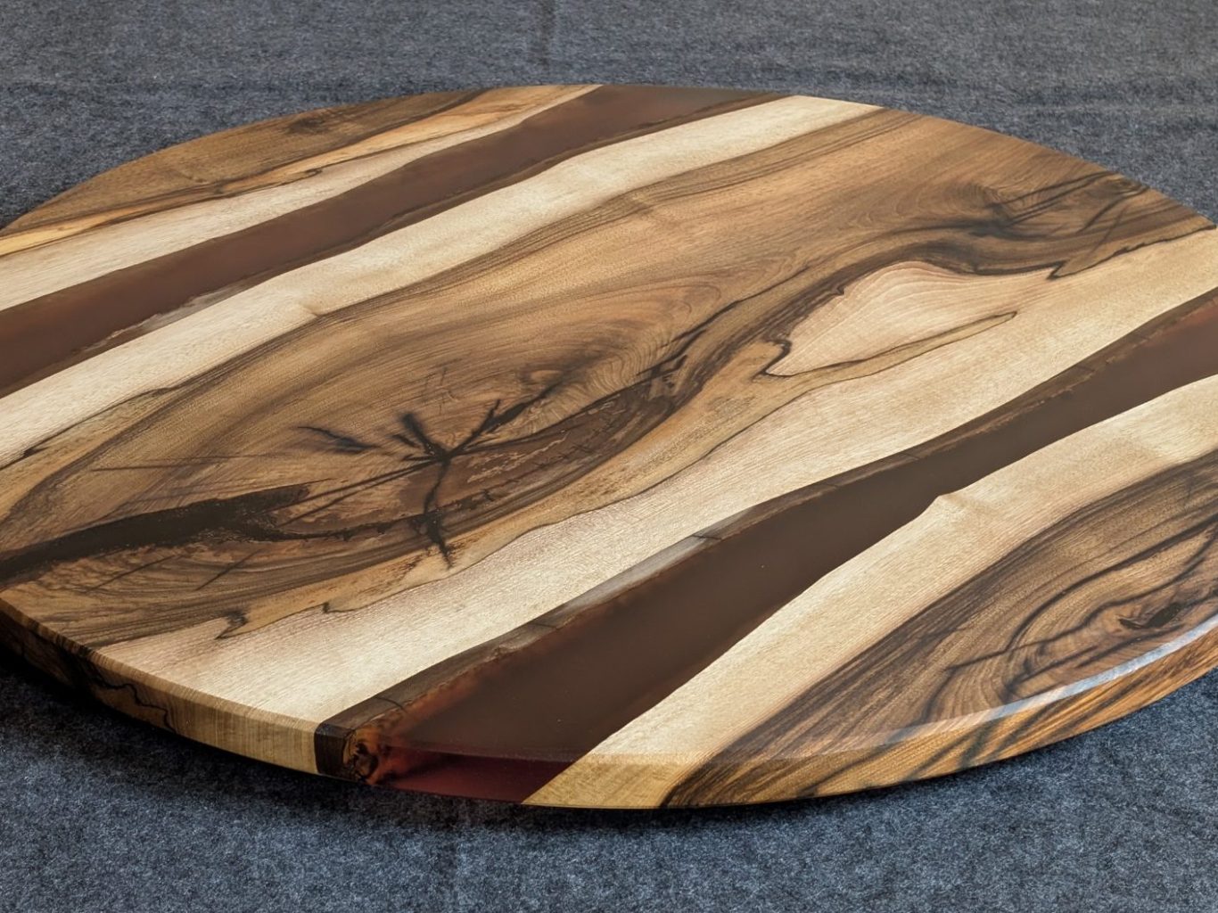Walnut and resin round coffee table hand made in Northern Ireland