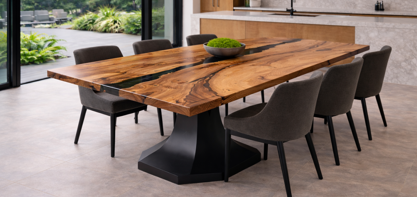 Elm Elm live edge resin dining table by INSIGNI